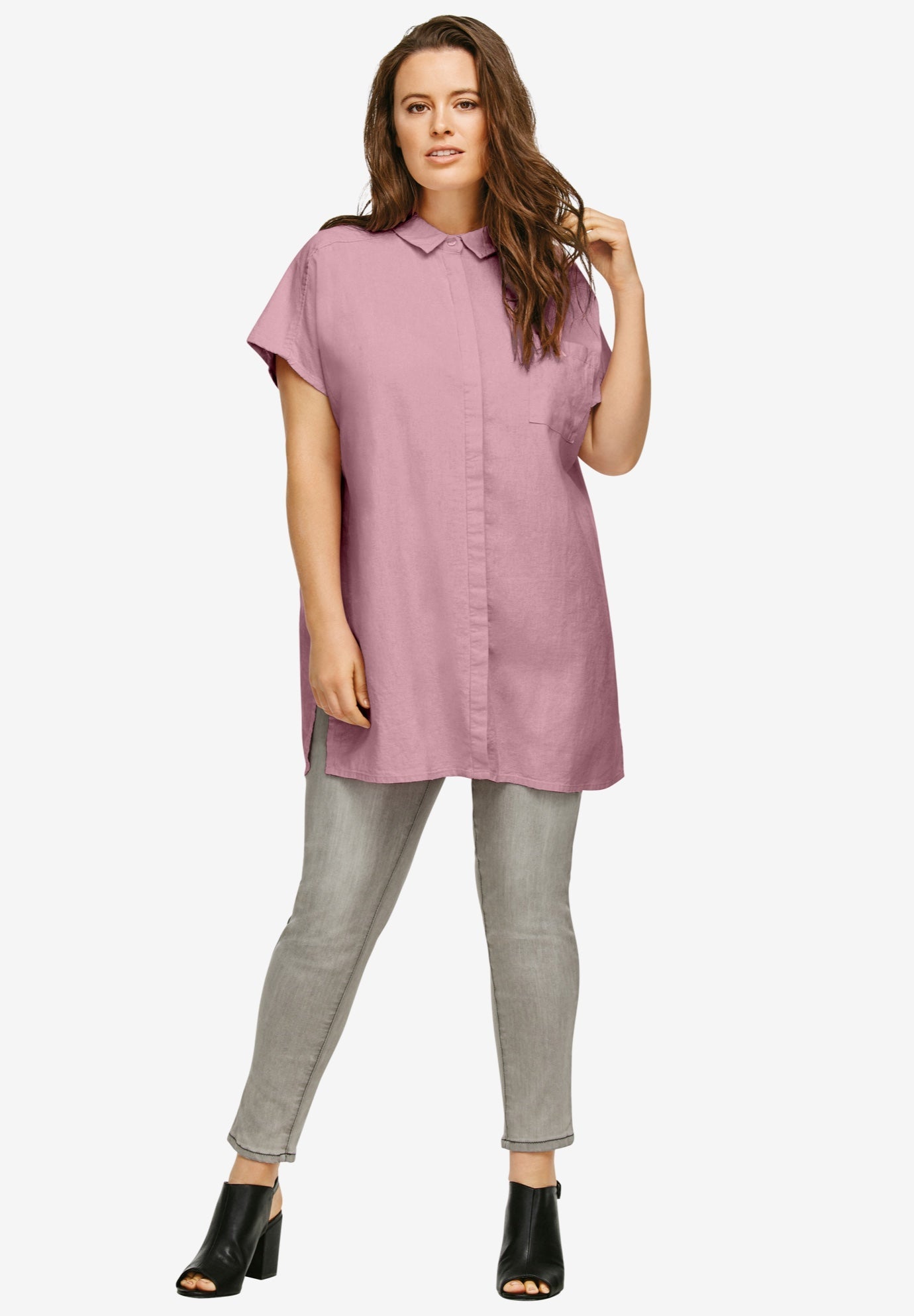 Oversized Linen Blend Tunic by ellos® Plus Size 34 Inches Long