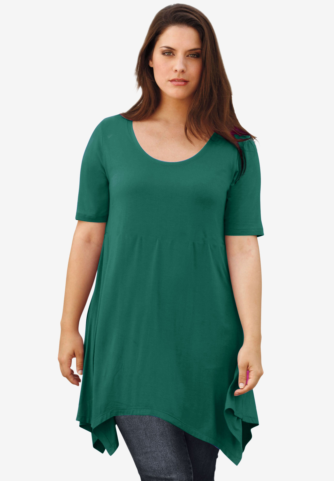 Scoop Neck Hanky Hem Tunic by ellos®| Plus Size 30 Inches Long | Full ...