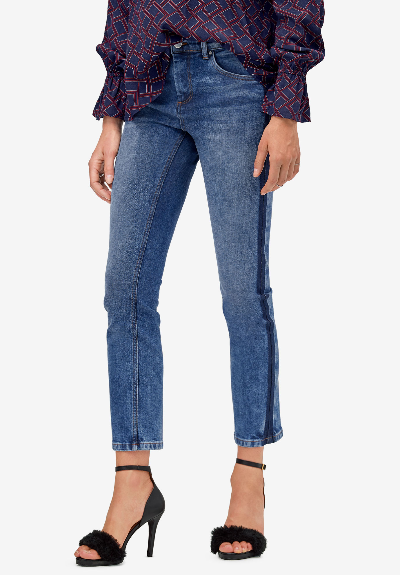 Contrast Side Stripe Crop Slim Jeans by ellos®| Plus Size Denim ...