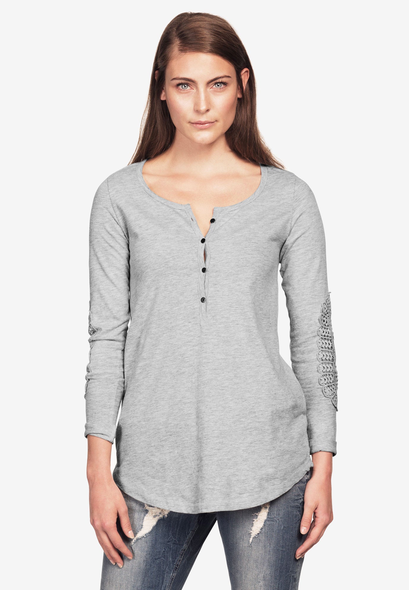 crochet trim henley by ellos plus size long sleeve blush by profile size chart