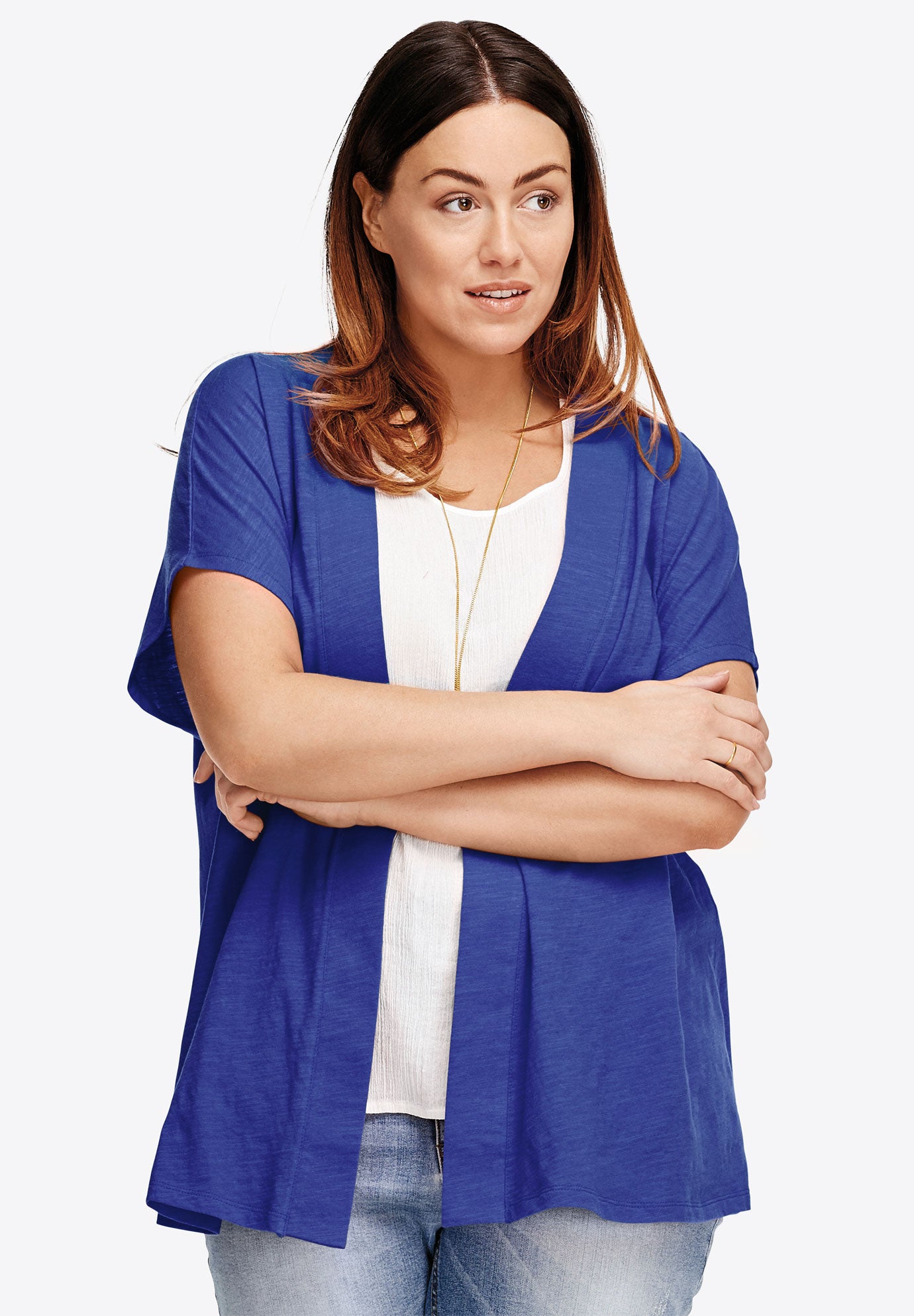 Short Sleeve Open Knit Cardigan by ellos® Plus Size Tops & Tees