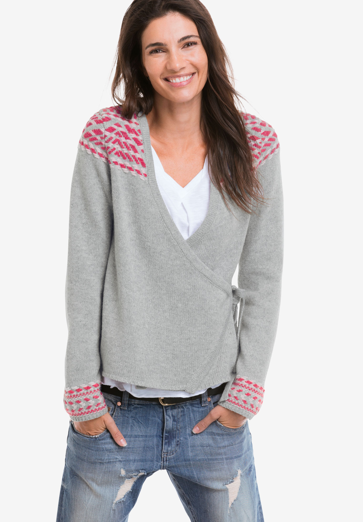 Embroidered Wrap Cardigan  by ellos  Plus Size Sweaters 