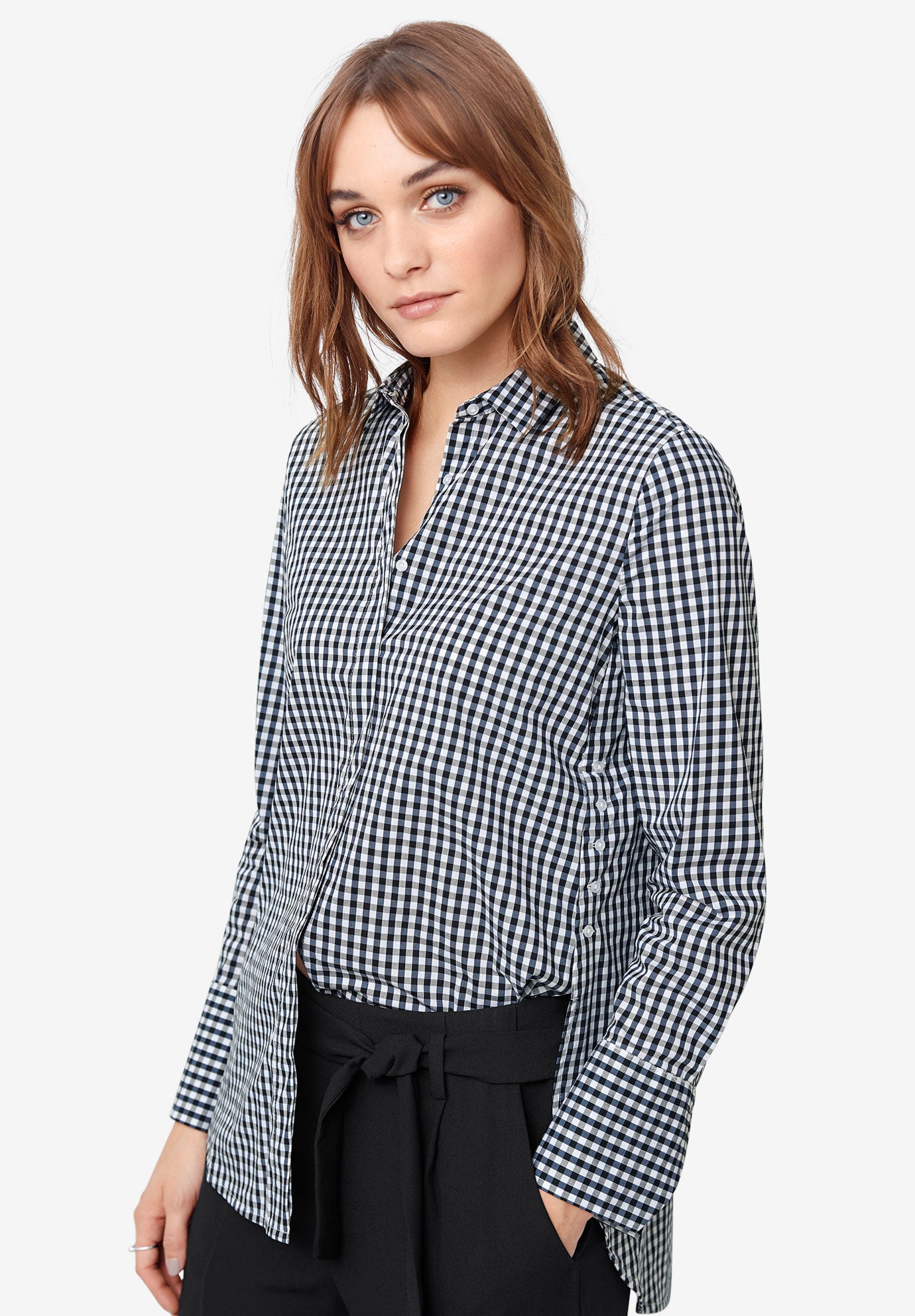 White side button long sleeve turn down collar shirts for