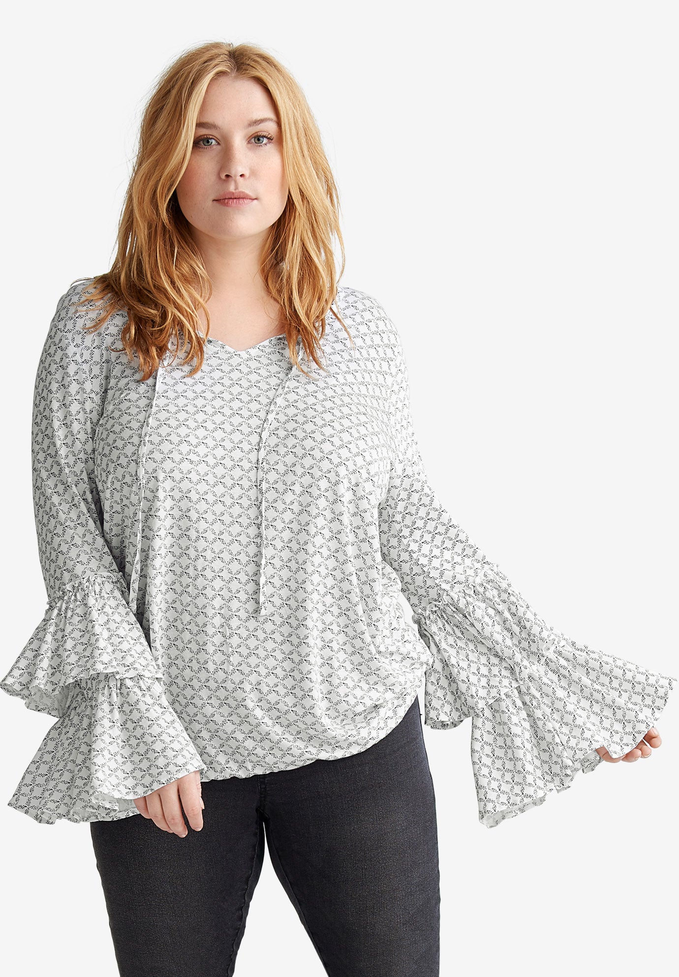 Tiered Flounce Sleeve Top by ellos®| Plus Size Tops & Tees | Fullbeauty