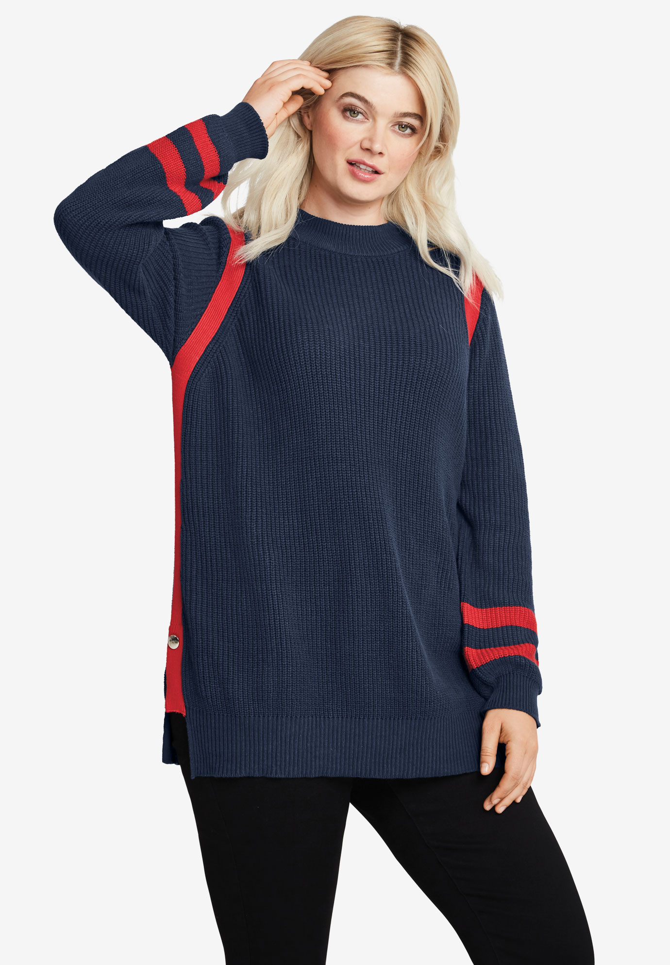 Side Stripe Mockneck Sweater, 