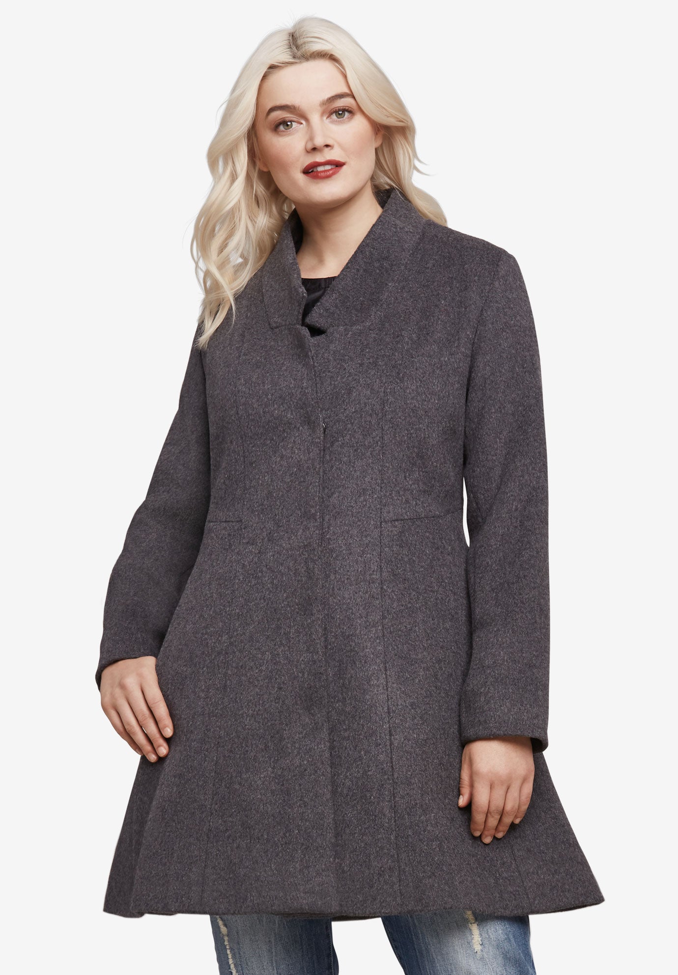 Notch Neck Fit and Flare Coat by ellos® Plus Size Wool Coats Full Beauty