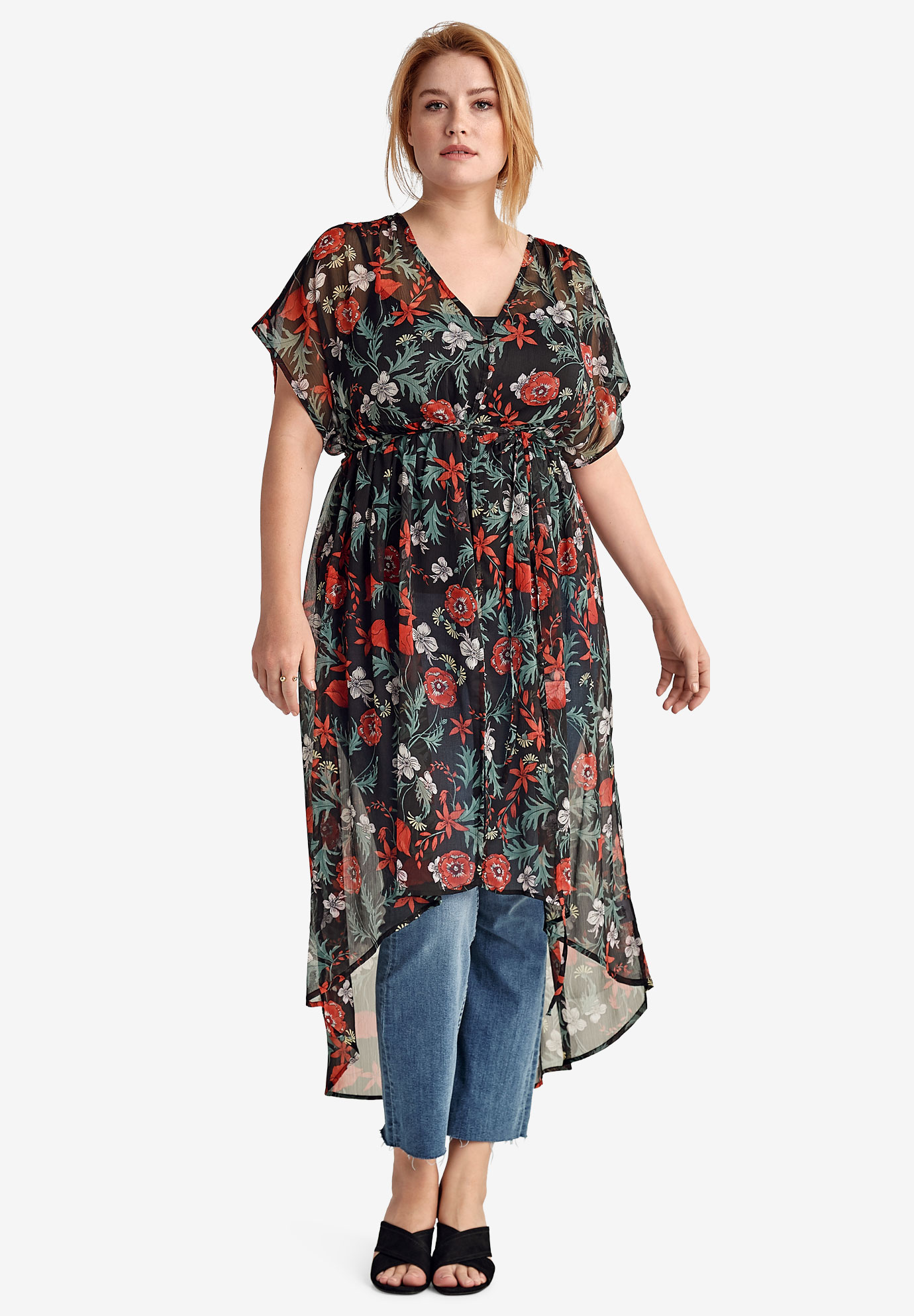 Sheer Empire-Waist Tunic by ellos® | Fullbeauty Outlet