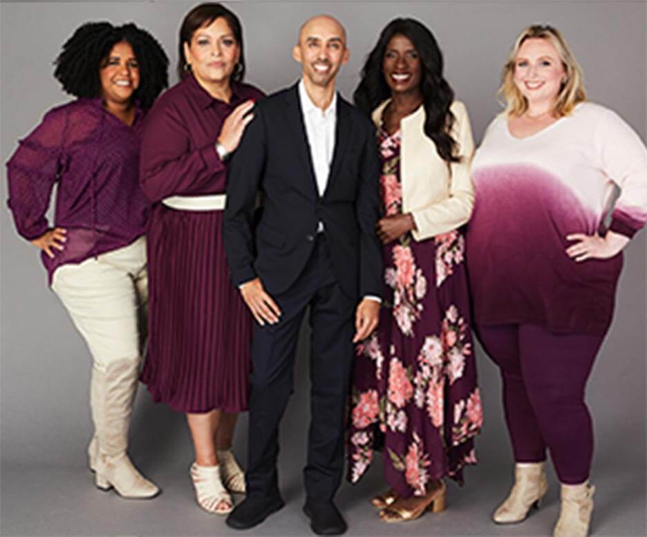 Zahir Babvani, Head of Design, with the four curvy women he helped style.