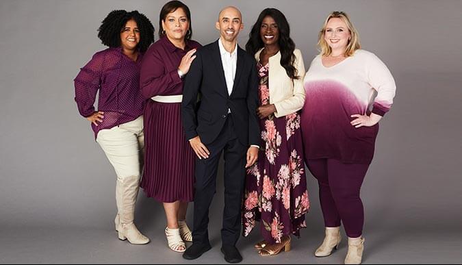 Zahir Babvani, Head of Design, with the four curvy women he helped style.